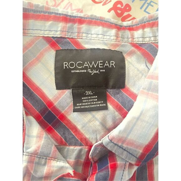 Rocawear Mens Plaid Short Sleeve Button-Down Shirt Red Blue & White 3XL - Picture 10 of 11